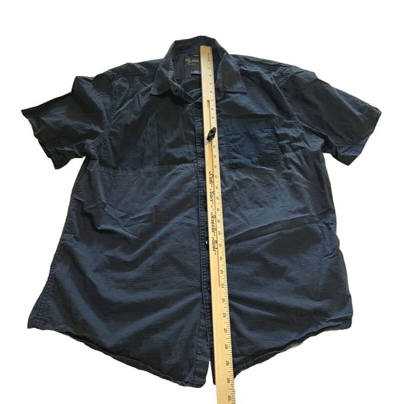 American Rag CIE Men's Large Button Up Shirt Short Sleeve Two Tone Blue Cotton - Picture 7 of 7